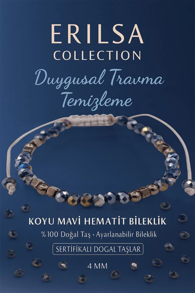 Sertifikalı Duygusal Travma Temizleme Enerji Bilekliği – Koyu Mavi Hematit - Terahertz Doğal Taş ürün görseli 1