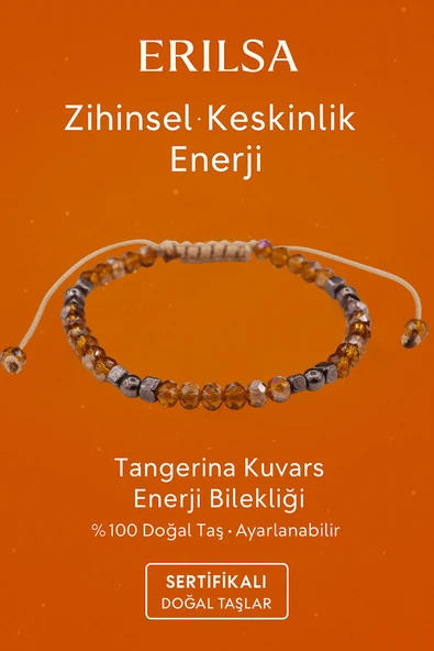 Sertifikalı Zihinsel Keskinlik Aktivasyon Bilekliği – Tangerina Kuvars ve Terahertz Doğal Taşı 4 mm ürün görseli 1