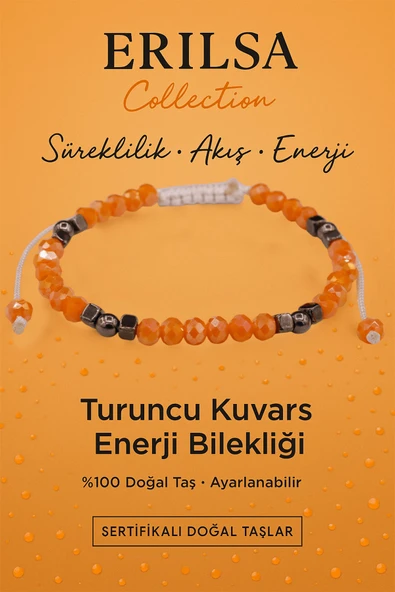 Sertifikalı Süreklilik Akış Enerji Bilekliği – Turuncu Kuvars ve Terahertz Doğal Taş 4 mm ürün görseli 1