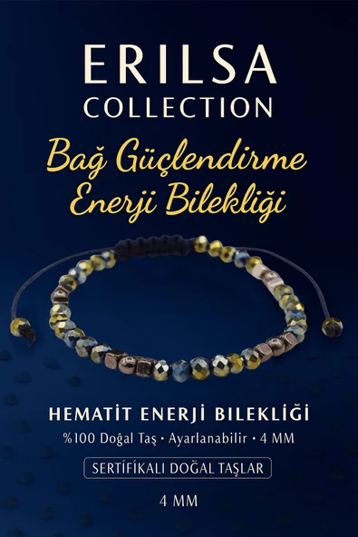Sertifikalı Bağ Güçlendirme Enerji Aktivasyonu Bilekliği – Hematit Doğal Taş 4 mm ürün görseli 1