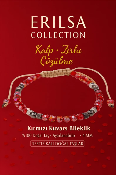 Sertifikalı Kalp Zırhı Çözülme Enerji Bilekliği – Kırmızı Kuvars ve Terahertz Doğal Taş 4 mm ürün görseli 1