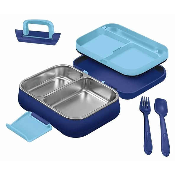 beslenme kabı çelik sefer tası - yemek termosu saklama kabı 1030ml.2 bölmeli kulplu ürün görseli 1