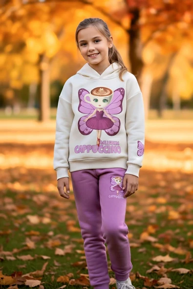 3 İplik Ballerina Cappucino Desenli Kız Çocuk Eşofman Takım ürün görseli 1