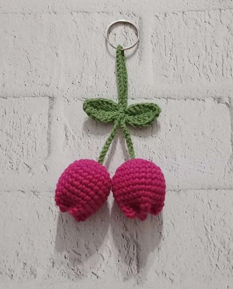 Çanta Süsü Fuşya Renk Lale Amigurumi Organik Anahtarlık Oyuncak ürün görseli 1