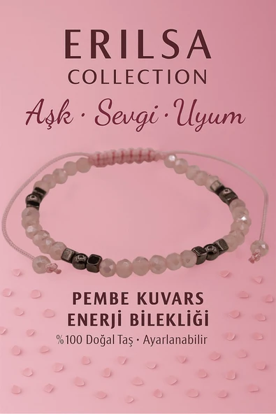 Sertifikalı Aşk Sevgi Uyum Enerji Bilekliği - Pembe Kuvars ve Terahertz Doğal Taş 4 mm ürün görseli 1