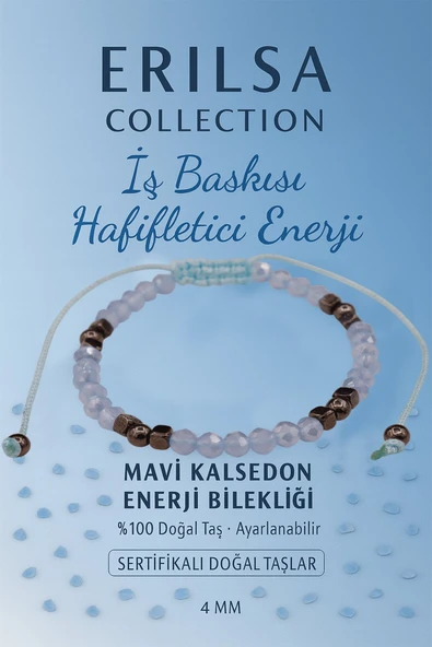 Sertifikalı İş Baskısı Hafifletici Enerji Bilekliği - Mavi Kalsedon ve Terahertz Doğal Taş 4 mm ürün görseli 1