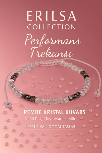 Sertifikalı Performans Frekansı Enerji Bilekliği - Pembe Kristal Kuvars ve Terahertz Doğal Taş 4 mm ürün görseli 1