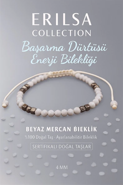 Sertifikalı Başarma Dürtüsü Enerji Bilekliği - Beyaz Mercan ve Terahertz Doğal Taş 4 mm ürün görseli 1