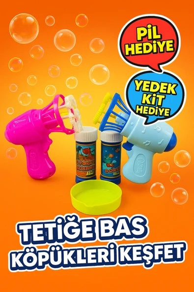 BUBBLE GUN PİLLİ KÖPÜK BALONCUK TABANCASI PİL VE YEDEK KİT HEDİYELİ ürün görseli 1
