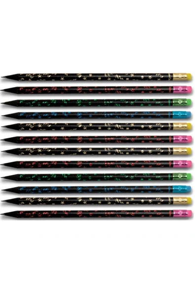 Faber Castell Party Silgili Yuvarlak Siyah Gövdeli Ahşap HB Kurşun Kalem - 12 Adet ürün görseli 1