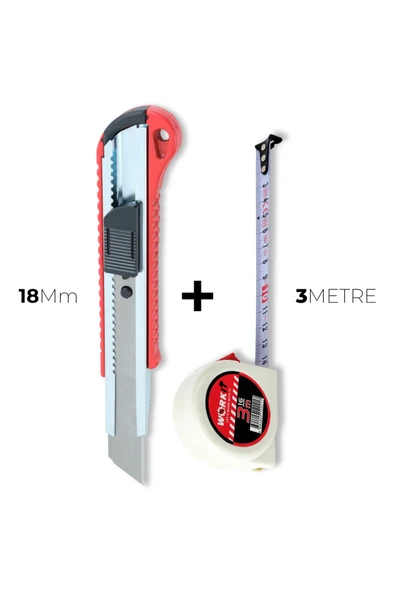 Work It 18mm Aluminyum Saplı Maket Bıçağı & 3m Şerit Metre ürün görseli 1