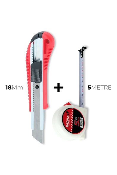Work It 18mm Plastik Saplı Maket Bıçağı & 5m Şerit Metre ürün görseli 1