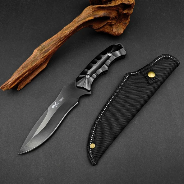 Valkyrie 26 cm Büyük Boy Çelik Sabit Bıçak – Outdoor Kamp Av Bıçağı + Kılıf Ergonomik Paslanmaz Çelik Siyah ürün görseli 1