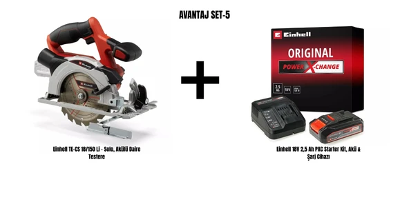Einhell Set-5 (Einhell TE-CS 18/150 Li Akülü Daire Testere+Einhell 18V 2,5 Ah PXC Starter Kit, Akü & Şarj Cihazı) ürün görseli 1