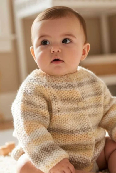 0-1 Yaş Örgü Unisex Bebek Hırkası ürün görseli 1