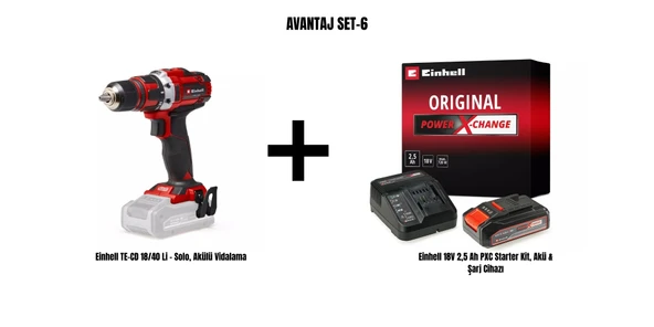 Einhell Set-6 (Einhell TE-CD 18/40 Li  Akülü Vidalama+Einhell 18V 2,5 Ah PXC Starter Kit, Akü & Şarj Cihazı) ürün görseli 1