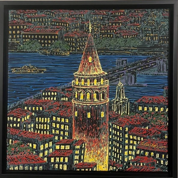 İstanbul Galata Manzaralı Orijinal Tablo Çerçeveli ürün görseli 1