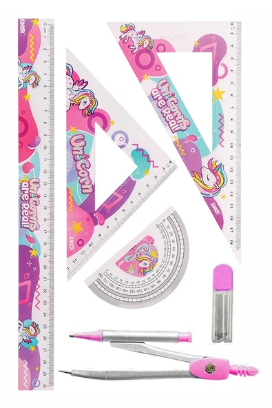 Unicorn Cetvel Takımı 30 Cm 1 Paket Metal Pergel Cetvel Gönye İletki Şeffaf Çizim Takımı Pergelli Çizim Seti 4 Parça ürün görseli 1