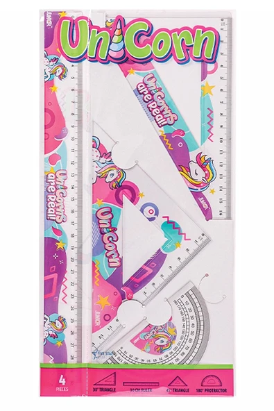 Unicorn Cetvel Takımı 30 Cm 1 Paket Cetvel Gönye İletki Şeffaf Çizim Takımı Pergelli Çizim Seti 4 Parça Kız Çocuk ürün görseli 1