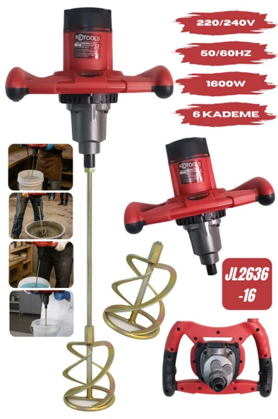 RETOOLS KIRMIZI KABARTMALI 1600W BOYA&HARÇ KARIŞTIRICI ürün görseli 1