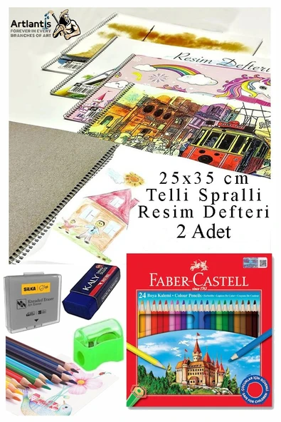 24 Renk Kuru Boya 25x35 cm Telli Spralli Resim Defteri Hamur Silgi Kalemtraş 15 Yaprak Kuruboya Resim Defteri Kuruboya ürün görseli 1