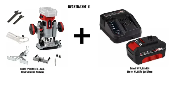 Einhell Set-8 (Einhell TP-RO 18 Li BL Kömürsüz Akülü Dik Freze+Einhell 18V 4,0 Ah PXC Starter Kit, Akü & Şarj Cihazı) ürün görseli 1