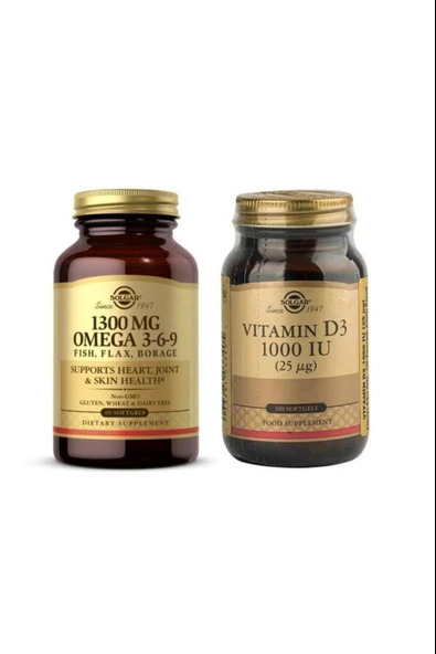 Solgar Omega 3-6-9 Efa 1300mg 60 Softjel+ Solgar Vitamin D3 1000ıu 100 Kapsül ürün görseli 1