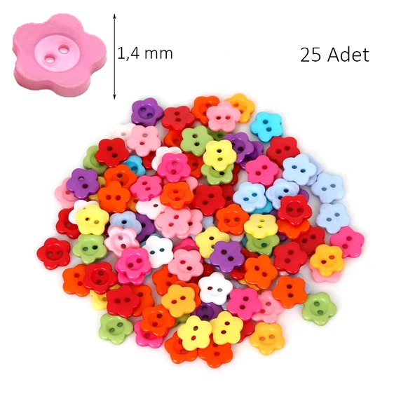 Çiçek Renkli Düğme Renkli Papatya Düğme 1,4 cm - 25 Adet ürün görseli 1