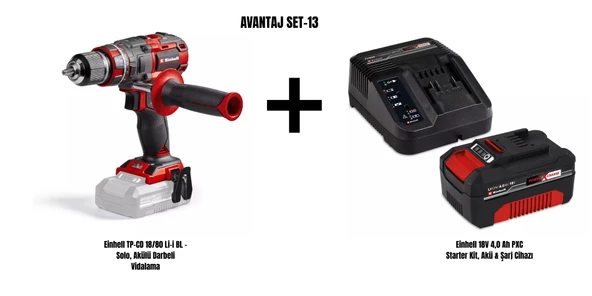 Einhell Set-13 (Einhell TP-CD 18/80 Li-i BL Akülü Darbeli Vidalama+Einhell 18V 4,0 Ah PXC Starter Kit, Akü & Şarj Cihazı) ürün görseli 1