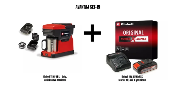 Einhell Set-15 (Einhell TE-CF 18 Li Akülü Kahve Makinesi+Einhell 18V 2,5 Ah PXC Starter Kit, Akü & Şarj Cihazı) ürün görseli 1