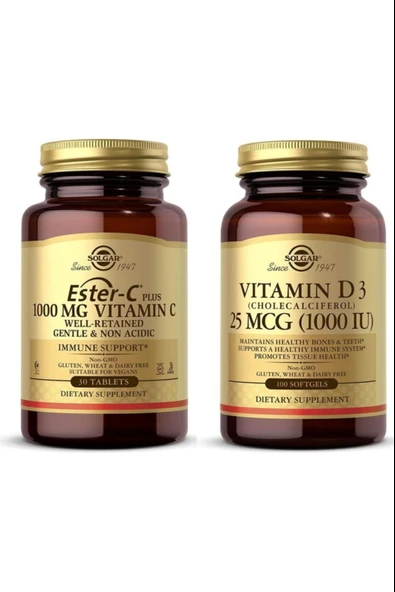 Solgar Ester-c Plus 1000 Mg 30 Tablet + Solgar Vitamin D3 1000ıu 100 Kapsül ürün görseli 1