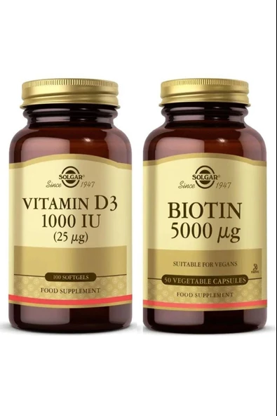 Solgar Biotin 5000 Mcg 50 Kapsül + Solgar Vitamin D3 1000ıu 100 Kapsül ürün görseli 1