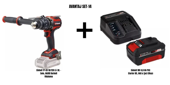 Einhell Set-14 (Einhell TP-CD 18/120 Li-i BL Akülü Darbeli Vidalama+Einhell 18V 4,0 Ah PXC Starter Kit, Akü & Şarj Cihazı) ürün görseli 1