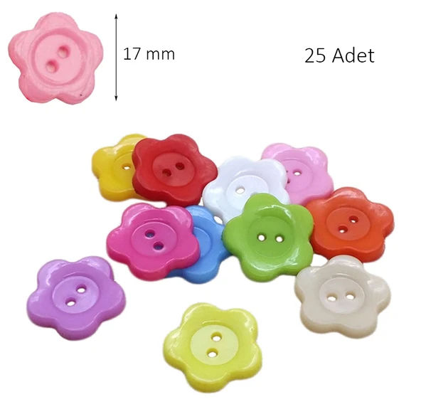 Çiçek Renkli Düğme Renkli Papatya Düğme 1,7 cm - 25 Adet ürün görseli 1