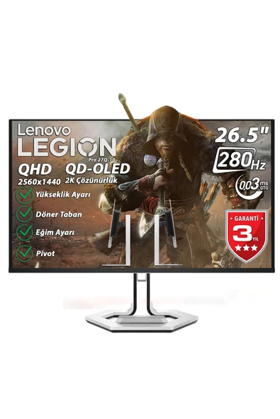 Lenovo Legion Pro 27Q-10 26.5" 0.03ms 280Hz 2xHDMI-DP 2K QHD 2560x1440 Pivot QD-OLED Monitör 68CFGACBTK ürün görseli 1