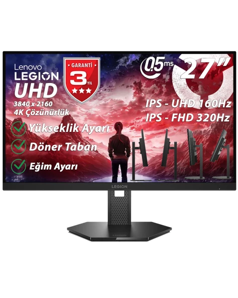 Legion 27U-10 27" 0.5ms UHD:160Hz FHD:320Hz HDMI-DP UHD 3840x2160 Pivot IPS WLED Monitör 67D1GAC1TK ürün görseli 1