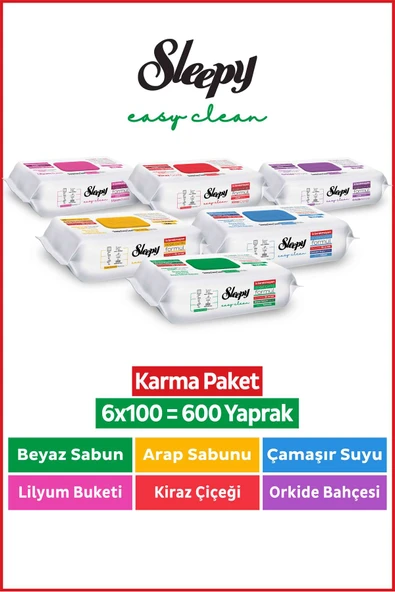 Sleepy Easy Clean Yüzey Temizlik Havlusu & Mendili 6X100 Karma Paket ürün görseli 1