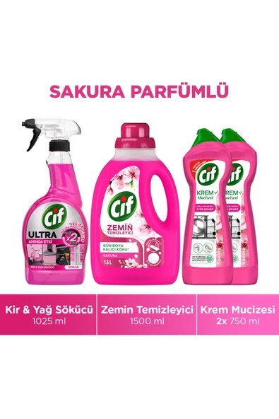 Cif Ultra Sprey Sakura Parfümlü 1025 ml x1 + Krem Sakura Parfümlü 750 ml x2 + GPC Sakura x1 ürün görseli 1