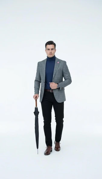 Ekoseli Slim Fit Erkek Blazer Ceket – Şık Modern Tasarım, Tek Düğmeli ürün görseli 1