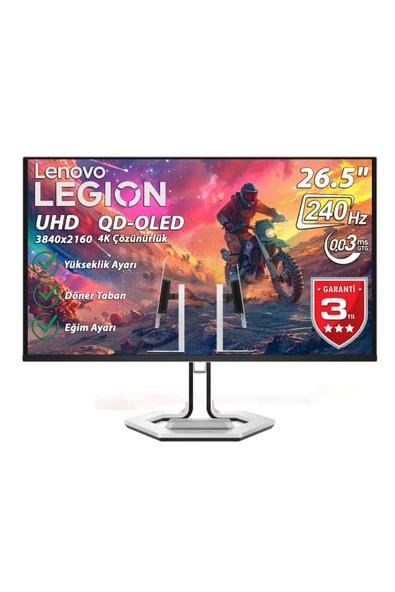 Legion Pro 27UD-10 26.5" 0.03ms 240Hz 2xHDMI+DP+USB-C UHD 3840x2160 Pivot QD-OLED Monitör 68CEGACBTK ürün görseli 1