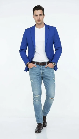 Erkek Slim Fit Blazer Ceket – Plus Scorpion Tek Düğmeli Spor & Klasik Kombin ürün görseli 1