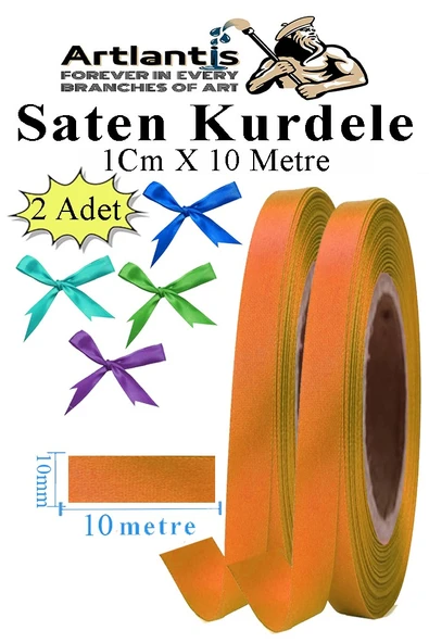 Turuncu Kurdele Saten 1 Cm 10 Metre 2 Adet Saten Kurdela Parlak Hediye ve Süsleme Şeridi Süs Paketleme Çiçek Saç El ürün görseli 1