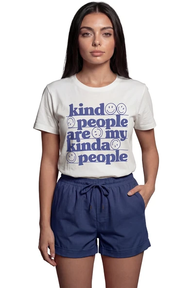 ''Kind People Are My Kinda People'' Yazılı Baskılı %100 Pamuk Rahat Kesim Premium Kadın Tişört ürün görseli 1