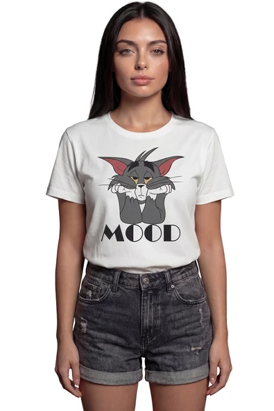 ''Tom and Jerry Mood'' Baskılı %100 Pamuk Rahat Kesim Premium Kadın Tişört ürün görseli 1