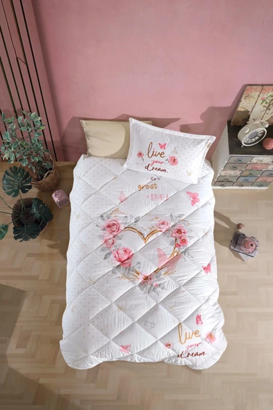 Clasy Ranforce %100 Pamuk Tek Kişilik Yorgan Seti Dream V1 Bej ürün görseli 1