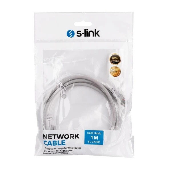 S-Link SL-CAT601 Cat6 Patch Kablo 1 Metre Gri - Resim 3