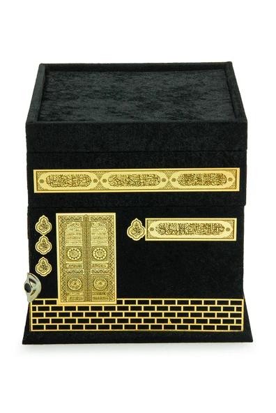 Kabe Maketli Medine Hatlı Kuranı Kerim, Tesbih, Şal ve Seccade Hediyelik Set - Siyah 8