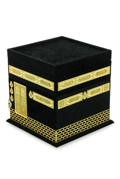 Kabe Maketli Medine Hatlı Kuranı Kerim, Tesbih, Şal ve Seccade Hediyelik Set - Siyah 9