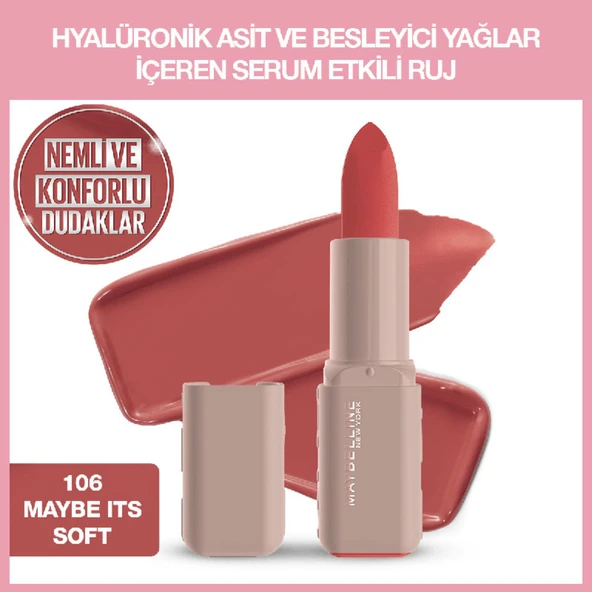 Maybelline New York Serum Etkili Hyalüronik Asit ve Besleyici Yağ İçeren Ruj - 106 Maybe It's Soft ürün görseli 1