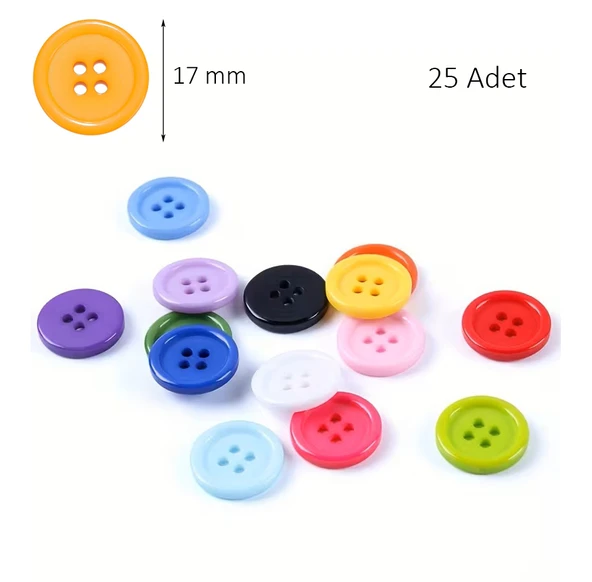 Yuvarlak Renkli Düğme Rengarenk Düğme 1,7 cm - 25 Adet ürün görseli 1